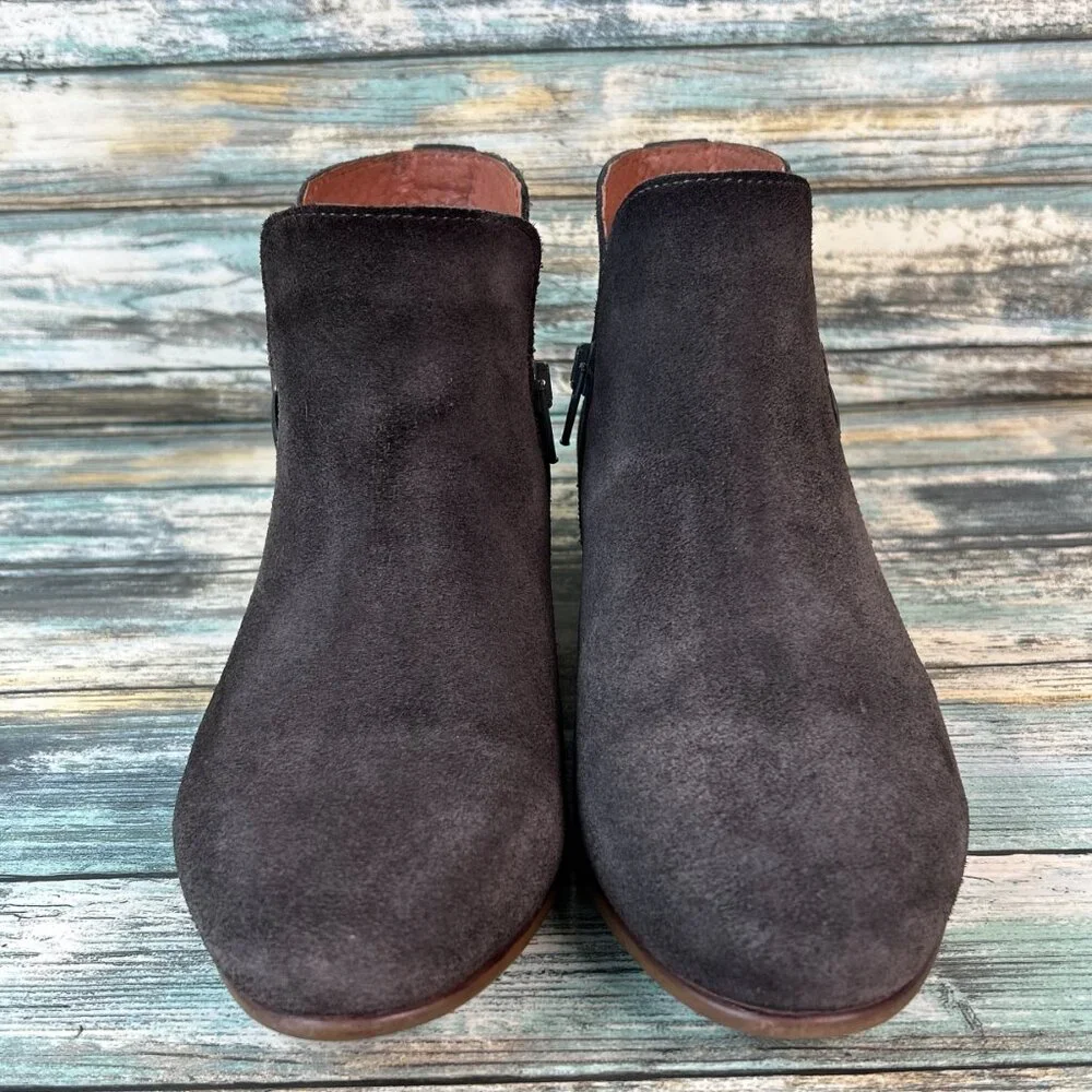 Eric Michael Ankle Boots Womens Sz 6.5 Casual Double Zipper Low Block Heel Gray